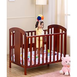 Babyhug Florence 3 in 1 Rocking Cot Cum Junior Bed  Cherry| Solid Pinewood| Adjustable Height| Storage Space| Foldable Side Rail| Teething Rails| Wheels with Lock| Convert to Study Table| Mosquito Net