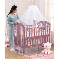 Babyhug Florence 3 in 1 Rocking Cot Cum Junior Bed  Cherry| Solid Pinewood| Adjustable Height| Storage Space| Foldable Side Rail| Teething Rails| Wheels with Lock| Convert to Study Table| Mosquito Net