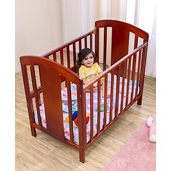 Babyhug Florence 3 in 1 Rocking Cot Cum Junior Bed  Cherry| Solid Pinewood| Adjustable Height| Storage Space| Foldable Side Rail| Teething Rails| Wheels with Lock| Convert to Study Table| Mosquito Net