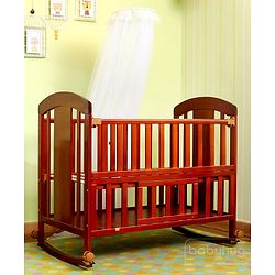 Babyhug Florence 3 in 1 Rocking Cot Cum Junior Bed  Cherry| Solid Pinewood| Adjustable Height| Storage Space| Foldable Side Rail| Teething Rails| Wheels with Lock| Convert to Study Table| Mosquito Net