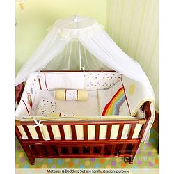 Babyhug Florence 3 in 1 Rocking Cot Cum Junior Bed  Cherry| Solid Pinewood| Adjustable Height| Storage Space| Foldable Side Rail| Teething Rails| Wheels with Lock| Convert to Study Table| Mosquito Net