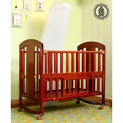 Babyhug Florence 3 in 1 Rocking Cot Cum Junior Bed  Cherry| Solid Pinewood| Adjustable Height| Storage Space| Foldable Side Rail| Teething Rails| Wheels with Lock| Convert to Study Table| Mosquito Net