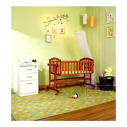 Babyhug Ionia Wooden Cradle with Mosquito Net - Cherry| Swing Lock| Wheels with Lock| Balanced Swing| Easy to Assemble