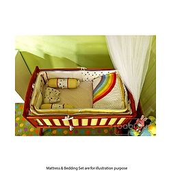 Babyhug Ionia Wooden Cradle with Mosquito Net - Cherry| Swing Lock| Wheels with Lock| Balanced Swing| Easy to Assemble