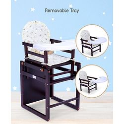 Babyhug Verona 2 In 1 Wooden High Chair With Removable Cushioned Seat & 2 Point Safety Harness - Dark Brown