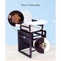 Babyhug Verona 2 In 1 Wooden High Chair With Removable Cushioned Seat & 2 Point Safety Harness - Dark Brown