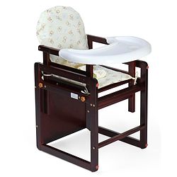 Babyhug Verona 2 In 1 Wooden High Chair With Removable Cushioned Seat & 2 Point Safety Harness - Dark Brown