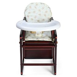 Babyhug Verona 2 In 1 Wooden High Chair With Removable Cushioned Seat & 2 Point Safety Harness - Dark Brown