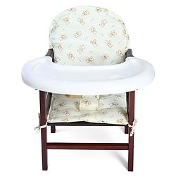 Babyhug Verona 2 In 1 Wooden High Chair With Removable Cushioned Seat & 2 Point Safety Harness - Dark Brown