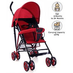 Babyhug Agile Baby Light Weight Stroller Buggy With Umbrella Fold (No Reclining Position) - Red & Black
