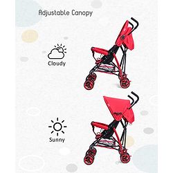 Babyhug Agile Baby Light Weight Stroller Buggy With Umbrella Fold (No Reclining Position) - Red & Black