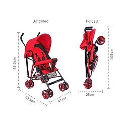 Babyhug Agile Baby Light Weight Stroller Buggy With Umbrella Fold (No Reclining Position) - Red & Black
