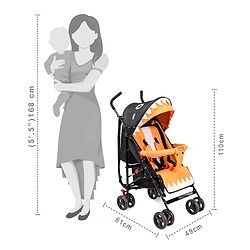 Babyhug Lil Monsta Stroller With Adjustable Leg Rest (No Reclining Position) - Orange & Black