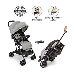 Babyhug Easy Travel Cabin Stroller With Z-Fold & Trolley Handle - Grey| Air Cabin Friendly| Swivel Wheel with Lock| Rear Wheels with Brake| Adjustable Leg Rest| Adjustable Canopy| Reclining Backrest