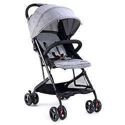 Babyhug Easy Travel Cabin Stroller With Z-Fold & Trolley Handle - Grey| Air Cabin Friendly| Swivel Wheel with Lock| Rear Wheels with Brake| Adjustable Leg Rest| Adjustable Canopy| Reclining Backrest