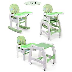 Babyhug Dolce Vita 3 in 1 High Chair With Caster Wheels & 5 Point Safety Harness - Green