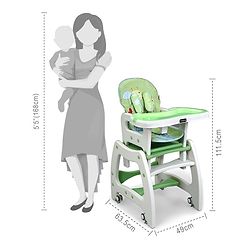 Babyhug Dolce Vita 3 in 1 High Chair With Caster Wheels & 5 Point Safety Harness - Green