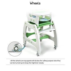 Babyhug Dolce Vita 3 in 1 High Chair With Caster Wheels & 5 Point Safety Harness - Green