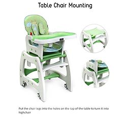 Babyhug Dolce Vita 3 in 1 High Chair With Caster Wheels & 5 Point Safety Harness - Green