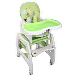 Babyhug Dolce Vita 3 in 1 High Chair With Caster Wheels & 5 Point Safety Harness - Green