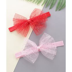 Babyhug Free Size Headbands With Bow Applique Pack of 2 - Pink & Red
