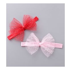 Babyhug Free Size Headbands With Bow Applique Pack of 2 - Pink & Red
