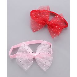 Babyhug Free Size Headbands With Bow Applique Pack of 2 - Pink & Red