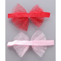 Babyhug Free Size Headbands With Bow Applique Pack of 2 - Pink & Red