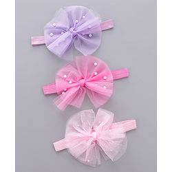 Babyhug Free Size Headbands With Bow Applique Pack of 3 - Pink & Purple