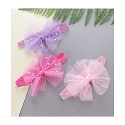 Babyhug Free Size Headbands With Bow Applique Pack of 3 - Pink & Purple
