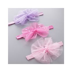 Babyhug Free Size Headbands With Bow Applique Pack of 3 - Pink & Purple