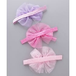Babyhug Free Size Headbands With Bow Applique Pack of 3 - Pink & Purple