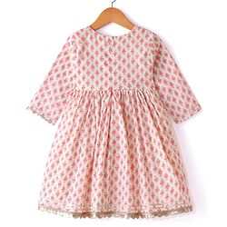 Babyhug Cambric Three Fourth Sleeves Kurti Palazzo and Dupatta Set Floral Paisley Print - Pink