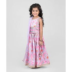 Babyhug Woven Sleeveless Choli  Lehenga and Dupatta Set Floral Print - Lavender