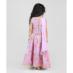 Babyhug Woven Sleeveless Choli  Lehenga and Dupatta Set Floral Print - Lavender