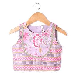 Babyhug Woven Sleeveless Choli  Lehenga and Dupatta Set Floral Print - Lavender