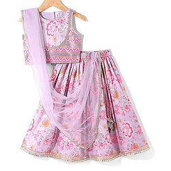 Babyhug Woven Sleeveless Choli  Lehenga and Dupatta Set Floral Print - Lavender