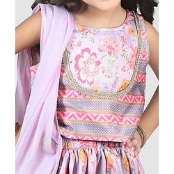 Babyhug Woven Sleeveless Choli  Lehenga and Dupatta Set Floral Print - Lavender