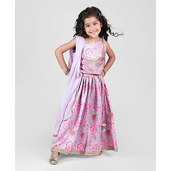 Babyhug Woven Sleeveless Choli  Lehenga and Dupatta Set Floral Print - Lavender
