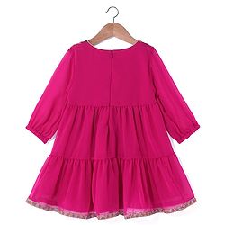 Babyhug Georgett Three Fourth Sleeves Floral Embroidered & Sequin Kurti and Palazzo Set with Dupatta - Hot Pink