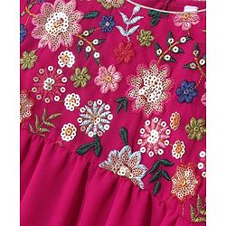 Babyhug Georgett Three Fourth Sleeves Floral Embroidered & Sequin Kurti and Palazzo Set with Dupatta - Hot Pink