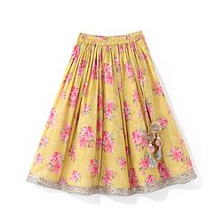 Babyhug Short Sleeves Embroidered Choli with Floral Print Lehenga and Dupatta Set- Yellow