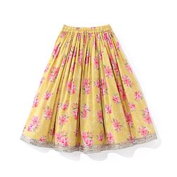 Babyhug Short Sleeves Embroidered Choli with Floral Print Lehenga and Dupatta Set- Yellow