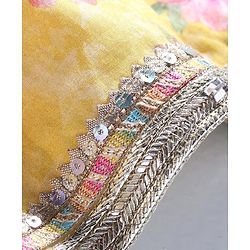 Babyhug Short Sleeves Embroidered Choli with Floral Print Lehenga and Dupatta Set- Yellow