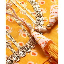 Babyhug Woven Three Fourth Sleeve Cambric Printed Kurti Palazzo and Dupatta Set - Yellow