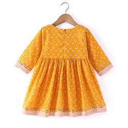 Babyhug Woven Three Fourth Sleeve Cambric Printed Kurti Palazzo and Dupatta Set - Yellow