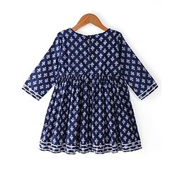 Babyhug Cambric Three Fourth Sleeves Kurti Sharara & Dupatta Set Floral Print with Embroidery Detailing - Indigo