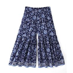 Babyhug Cambric Three Fourth Sleeves Kurti Sharara & Dupatta Set Floral Print with Embroidery Detailing - Indigo