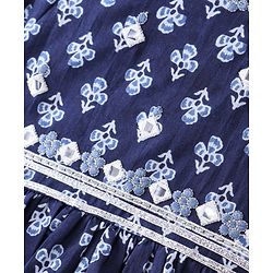 Babyhug Cambric Three Fourth Sleeves Kurti Sharara & Dupatta Set Floral Print with Embroidery Detailing - Indigo