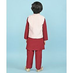 Babyhug 100% Cotton Woven Full Sleeves Cambric Kurta Pyjama Set With Mirror Embroided Jacket  -Red